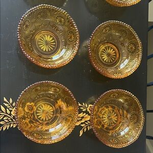 Set of seven cereal bowls pattern American Concord by Brockway glass co. Amber